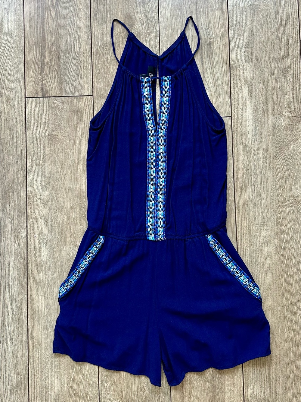 BCX Blue Halter Romper | Size S | Keyhole Front & back.